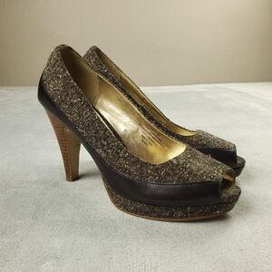 Banana Republic Textured Brown and Black Peep-Toe Heels